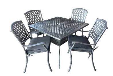 Aluminium Tuscan 4 Seater Dining Set Silver 1000mm Square with Charcoal Cushions