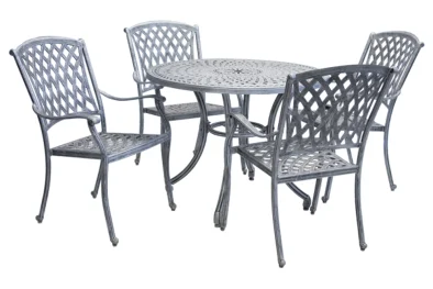 Aluminium Tuscan 4 Seater Dining Set Silver 1000mm round
