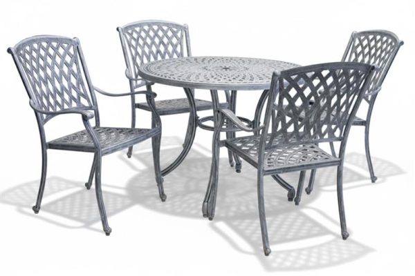 Aluminium Tuscan 4 Seater Dining Set Silver 1000mm round