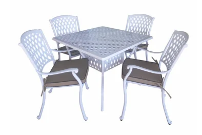 Aluminium Tuscan 4 Seater Dining Set White with Beige Cushions