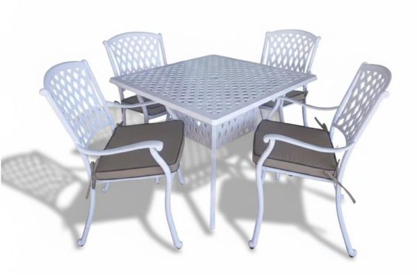Aluminium Tuscan 4 Seater Dining Set White with Beige Cushions