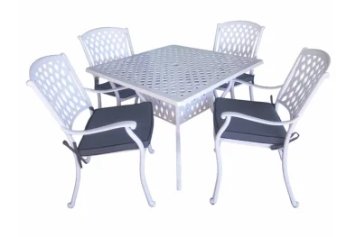 Aluminium Tuscan 4 Seater Dining Set White with Charcoal Cushions