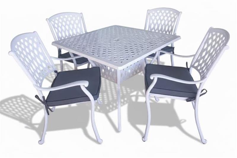 Aluminium Tuscan 4 Seater Dining Set White with Charcoal Cushions