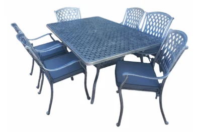 Aluminium Tuscan 6 Seater Dining Set Silver with Charcoal Cushions