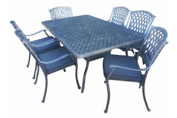Aluminium Tuscan 6 Seater Dining Set Silver with Charcoal Cushions