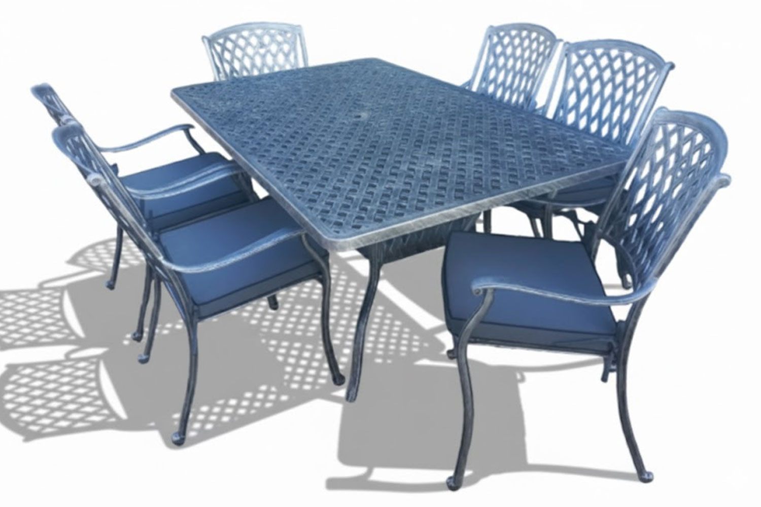 Aluminium Tuscan 6 Seater Dining Set Silver with Charcoal Cushions