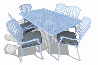 Aluminium Tuscan 6 Seater Dining Set White with Beige Cushions