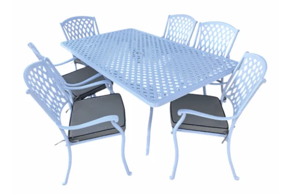 Aluminium Tuscan 6 Seater Dining Set White with Beige Cushions