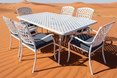 Aluminium Tuscan 6 Seater Dining Set White with Charcoal Cushions