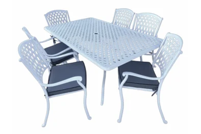 Aluminium Tuscan 6 Seater Dining Set White with Charcoal Cushions