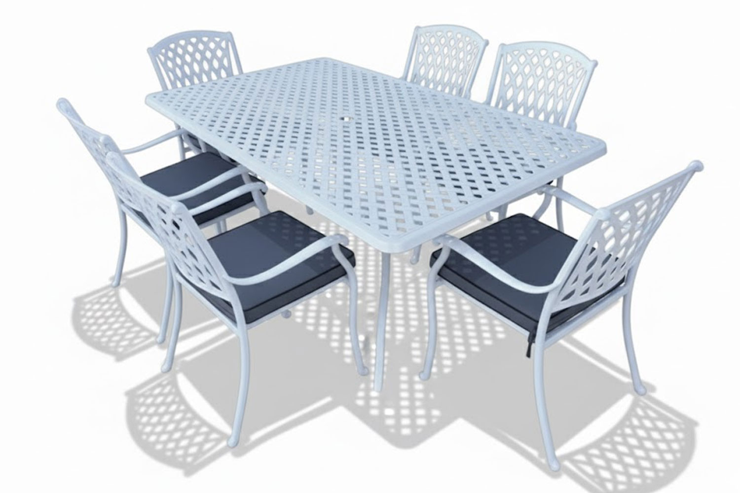 Aluminium Tuscan 6 Seater Dining Set White with Charcoal Cushions
