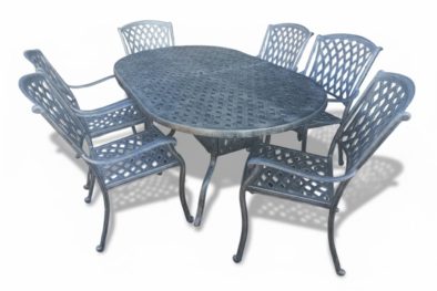 Aluminium Tuscan 6 Seater Oval Dining Set Silver