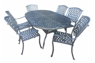 Aluminium Tuscan 6 Seater Oval Dining Set Silver
