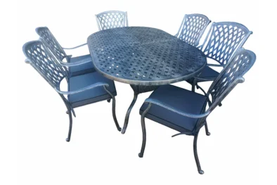 Aluminium Tuscan 6 Seater Oval Dining Set Silver with Charcoal Cushions