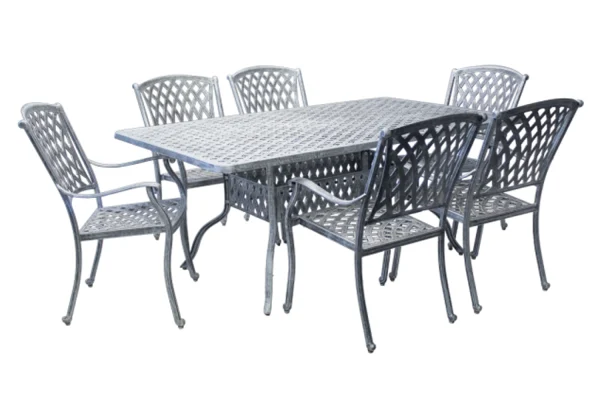 Aluminium Tuscan 6 Seater Silver Dining Set