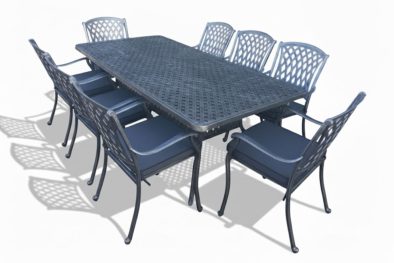 Aluminium Tuscan 8 Seater Dining Set Silver with Charcoal Cushions