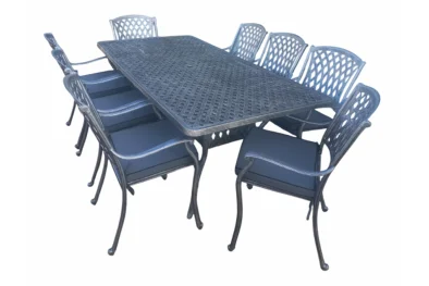 Aluminium Tuscan 8 Seater Dining Set Silver with Charcoal Cushions