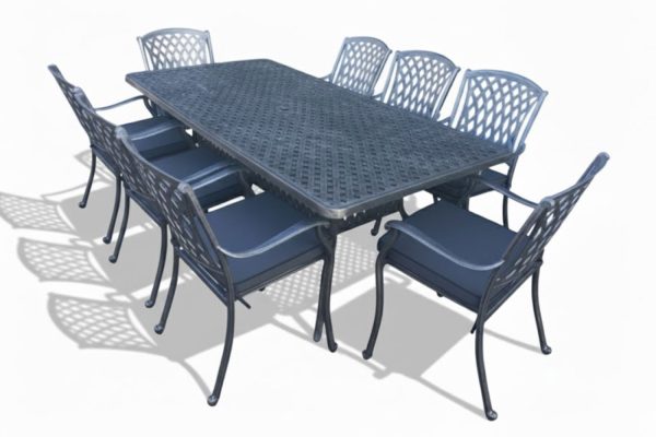 Aluminium Tuscan 8 Seater Dining Set Silver with Charcoal Cushions
