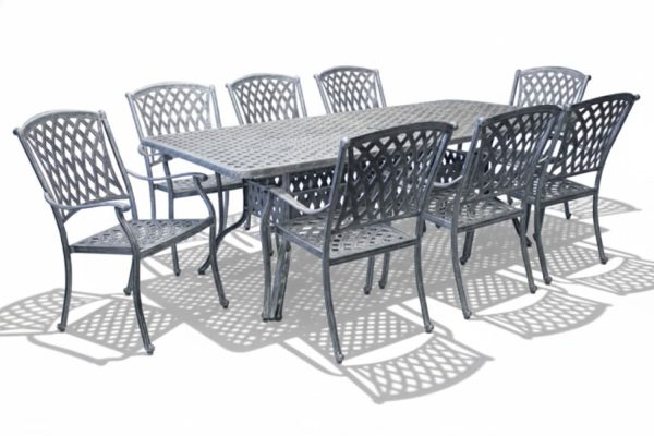 Aluminium Tuscan 8 Seater Silver Dining Set