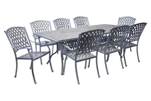 Aluminium Tuscan 8 Seater Silver Dining Set