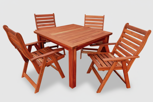 Solid Hardwood Teak 4 Seater Patio Dining Set Special (1100mm Table & 4 Highback chairs) - Excluding cushions
