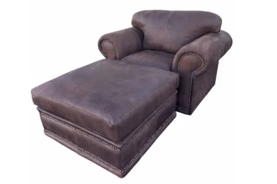 Genuine Full Leather Afrikan Armchair with Ottoman – Exotic W.Brown