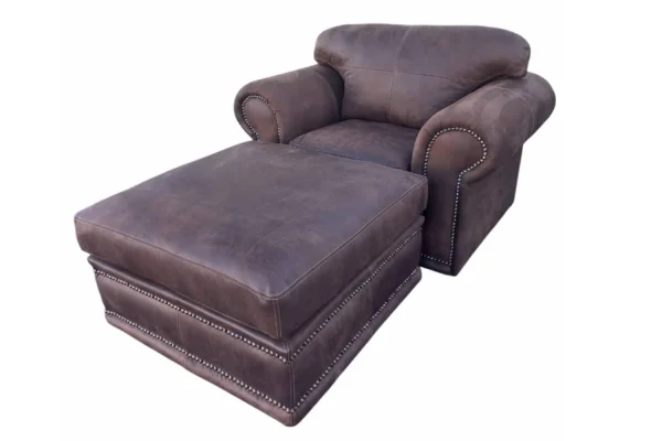 Genuine Full Leather Afrikan Armchair with Ottoman – Exotic W.Brown