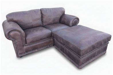 Genuine Full Leather Afrikan Comfort 2 Seater Couch with Ottoman - Exotic W/Brown
