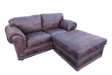 Genuine Full Leather Afrikan Comfort 2 Seater Couch with Ottoman - Exotic W/Brown