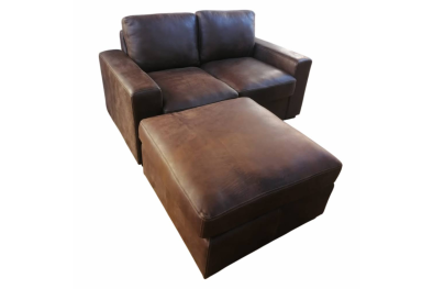 Genuine Full Leather Mode Comfort 2 Seater with Ottoman Exotic W-Brown