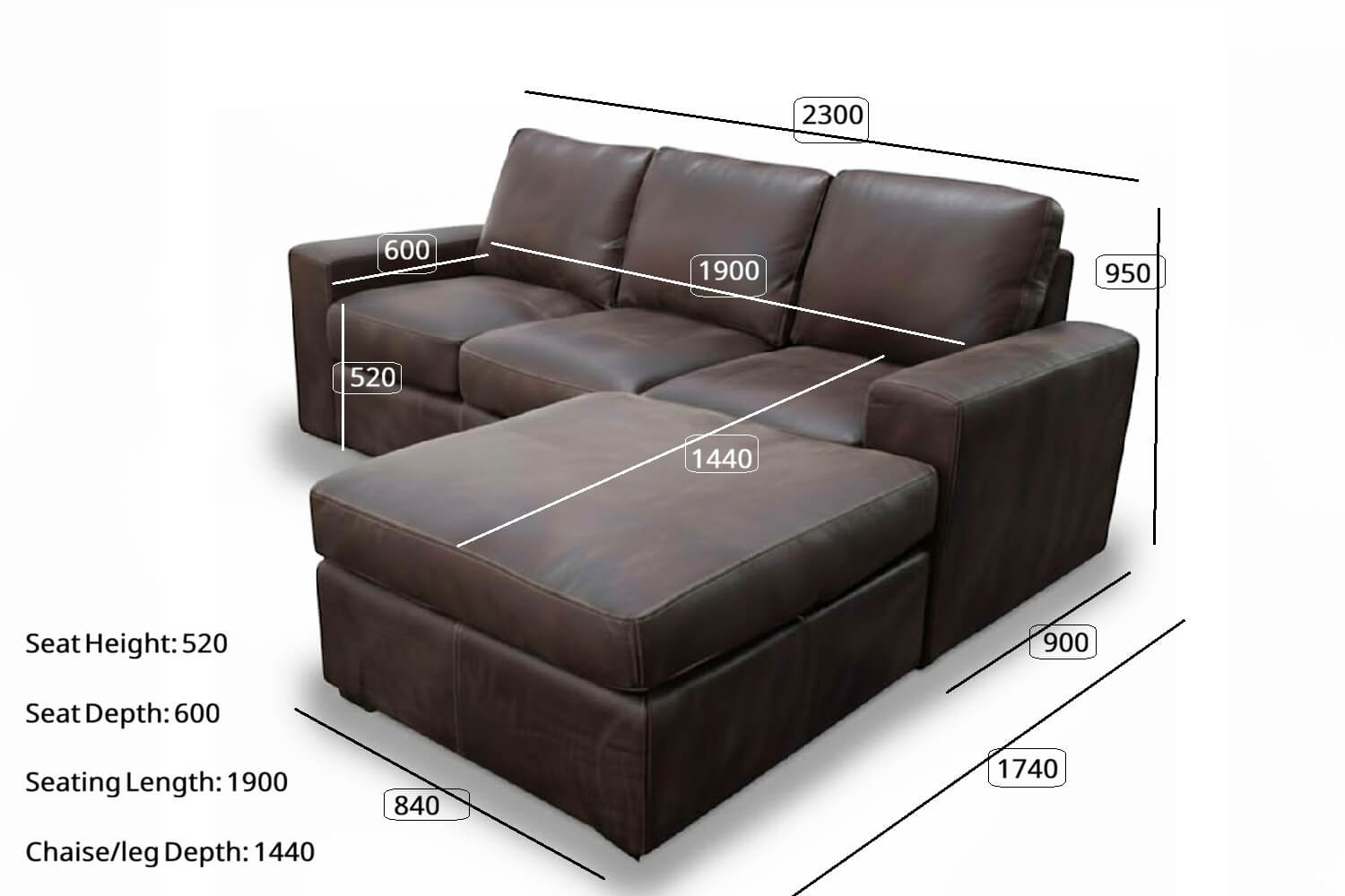 Mode Comfort Genuine Leather Sofa 3-Seater | x1 Ottoman (Exotic Brown) - Image 8