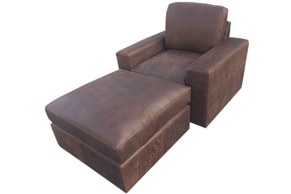 Genuine Full Leather Mode Comfort Armchair and Ottoman - Exotic W-Brown