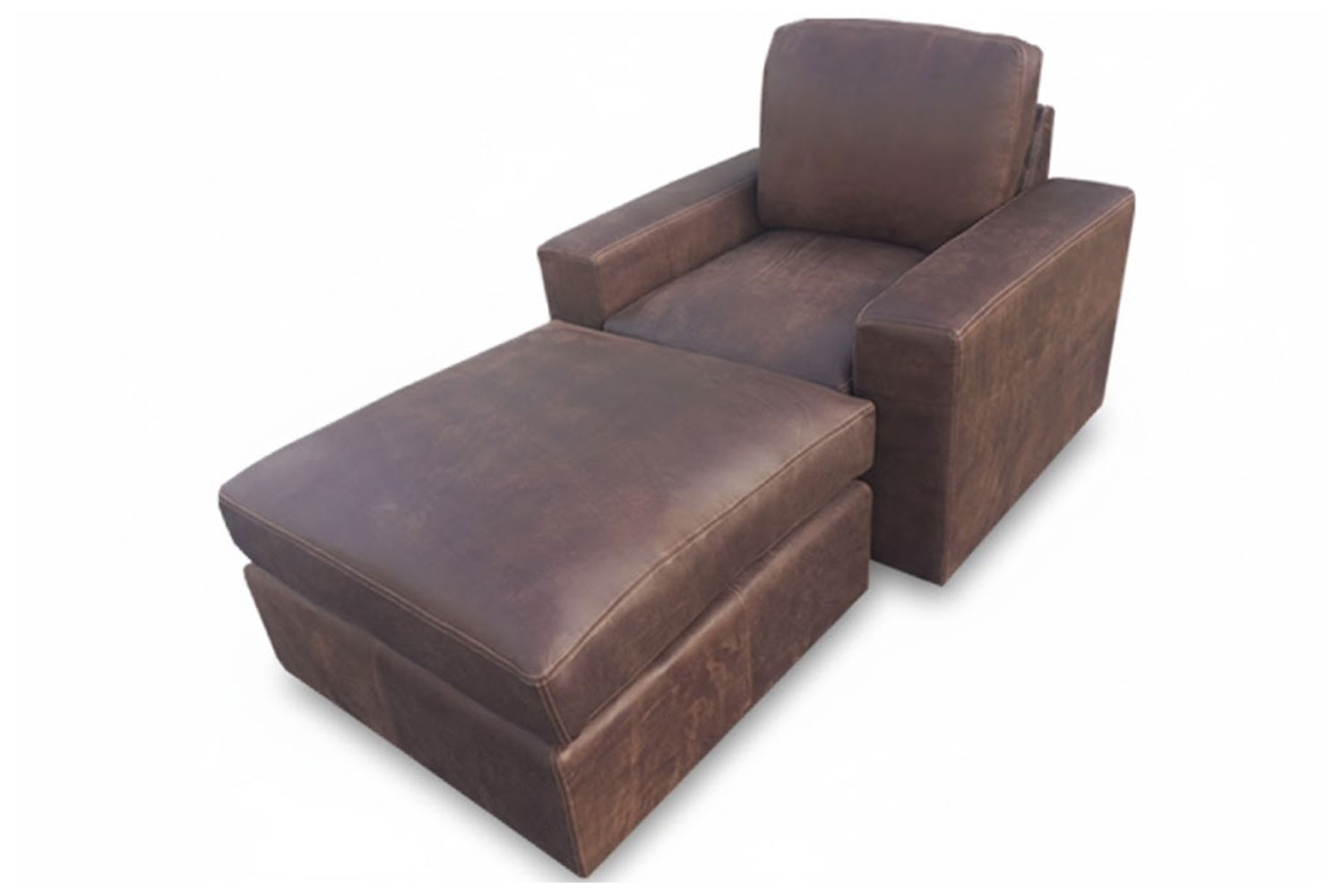 Genuine Full Leather Mode Comfort Armchair and Ottoman - Exotic W/Brown