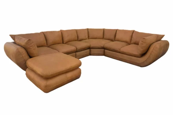 Genuine Full Leather Regale 6 Seater Corner Couch with Ottoman – Exotic Tan