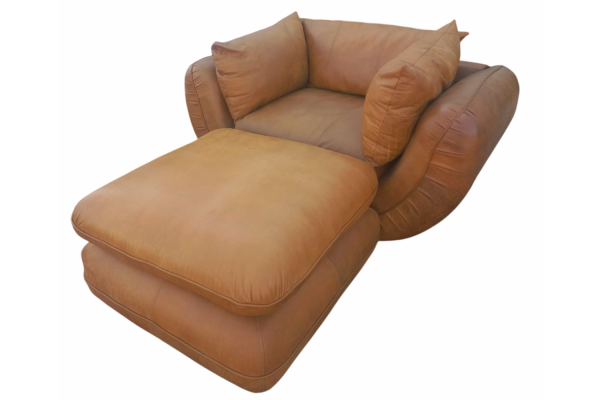 Genuine Full Leather Regale Armchair with Ottoman - Exotic W-Tan