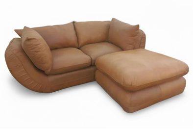 Genuine Full Leather Regale Comfort 2 Seater Couch with Ottoman - Exotic W.Tan