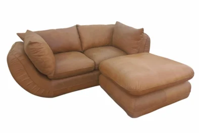 Genuine Full Leather Regale Comfort 2 Seater Couch with Ottoman - Exotic W.Tan