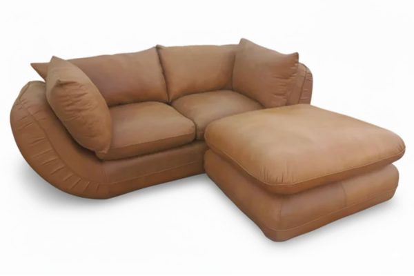 Genuine Full Leather Regale Comfort 2 Seater Couch with Ottoman - Exotic W.Tan