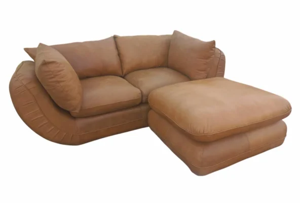 Genuine Full Leather Regale Comfort 3 Seater Couch with Ottoman - Exotic W.Tan