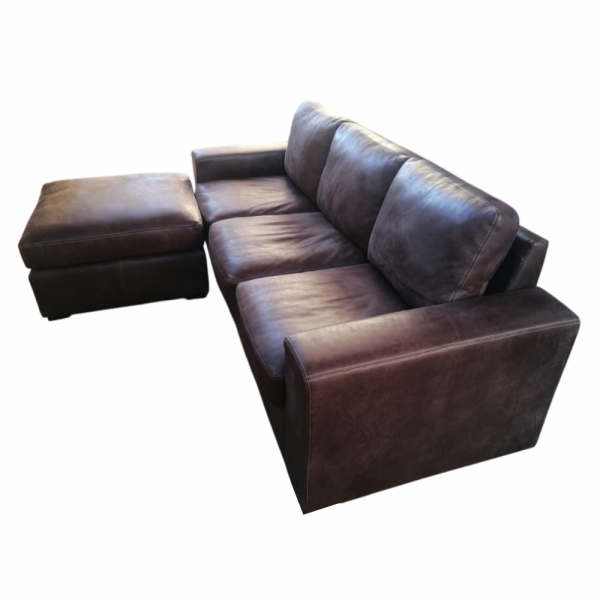 Mode Comfort 3 Seater with Ottoman Genuine Exotic Leather W/Brown - Image 2