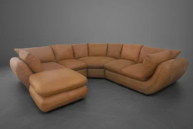 Regale 5 Seater Corner Couch with Ottoman - Exotic Genuine Leather Tan