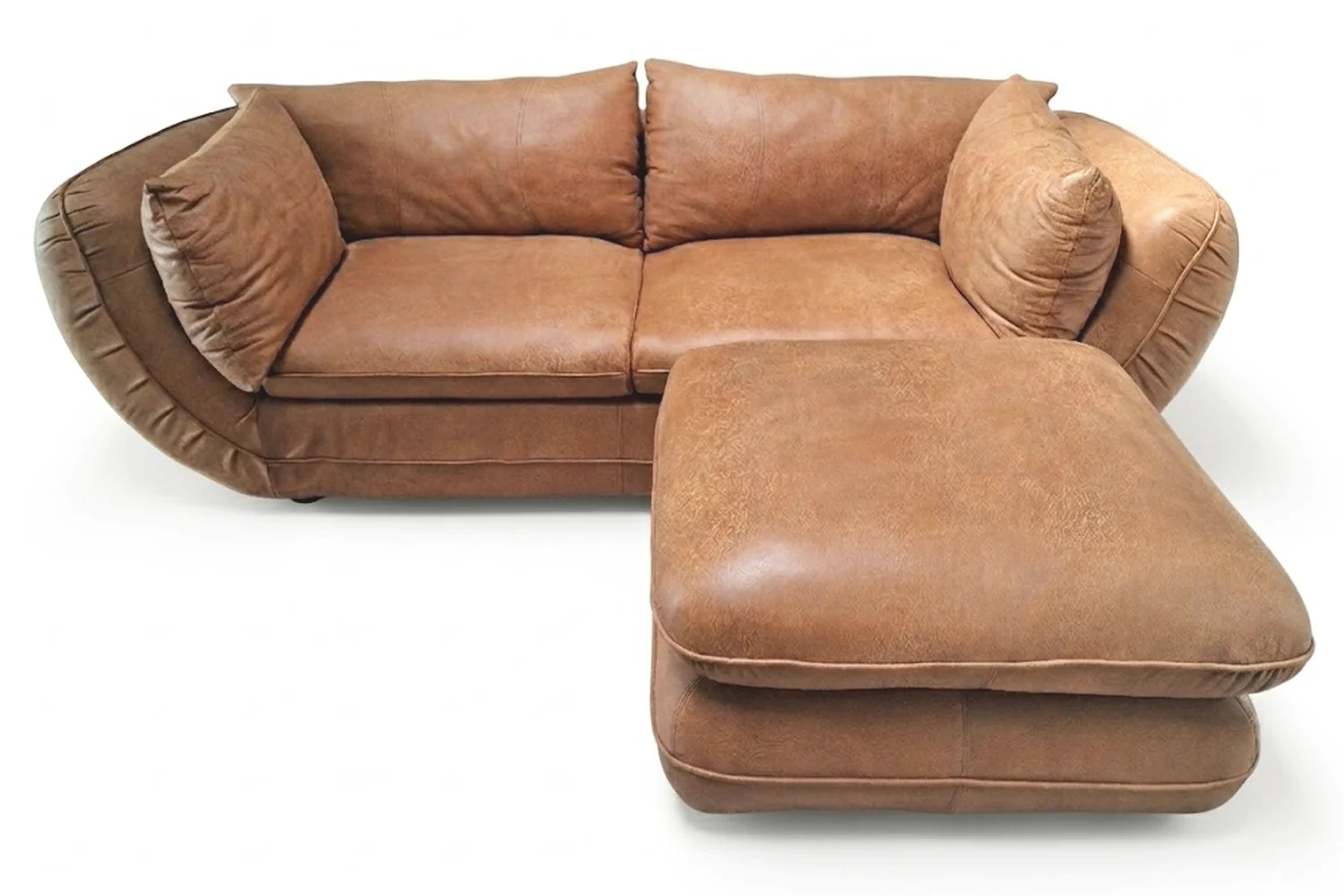 Genuine Full Leather Regale Comfort 3 Seater Couch with Ottoman - Exotic W.Tan