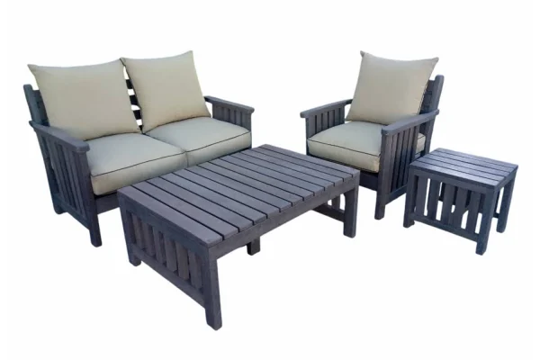 Royal Morris 3 Seater Set, 1x 1 Seater, 1x 2 Seater, Coffee Table and Side Table - Including Beige Cushions (RECYCLED PLASTIC)