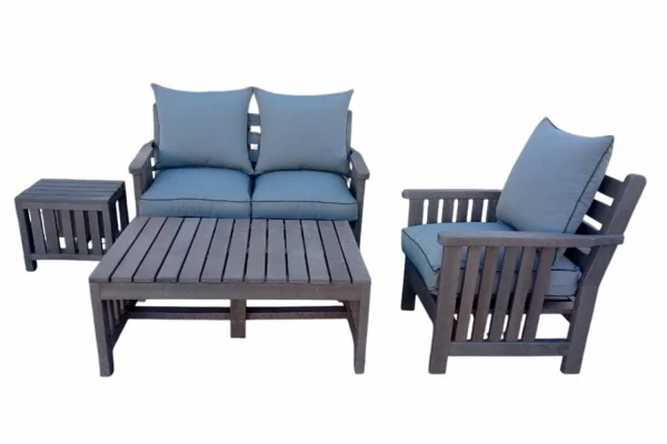 Royal Morris 3 Seater Set, 1x 1 Seater, 1x 2 Seater, Coffee Table and Side Table – Including Charcoal Cushions (RECYCLED PLASTIC