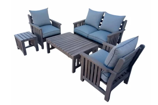 Royal Morris 4 Seater Set, 2x 1 Seater, 1x 2 Seater, Coffee Table and Side Table – Including Charcoal Cushions (RECYCLED PLASTIC)