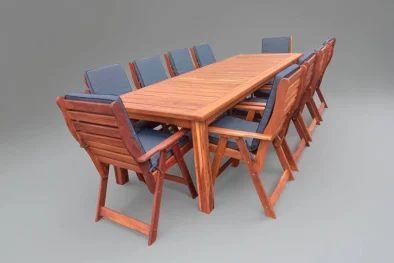 Solid Hardwood Teak 10 Seater Patio Dining Set Special (3200mm Table & 10 High back chairs) - Including Charcoal Cushions