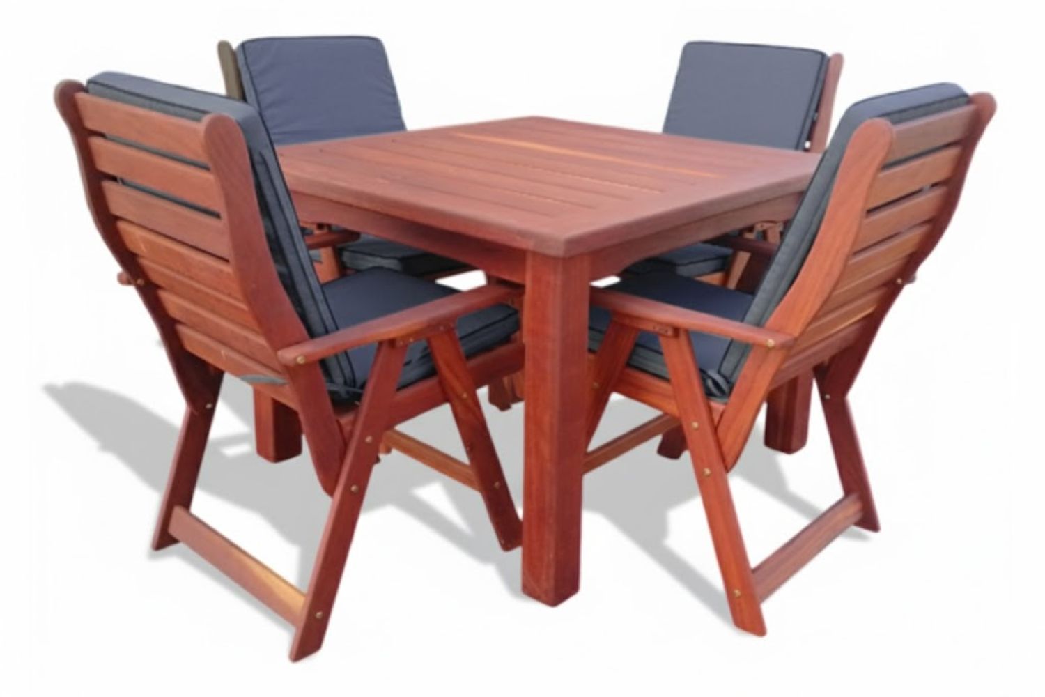 Solid Hardwood Teak 4 Seater Patio Dining Set Special (1100mm Table & 4 Highback chairs) - Including Charcoal Cushions