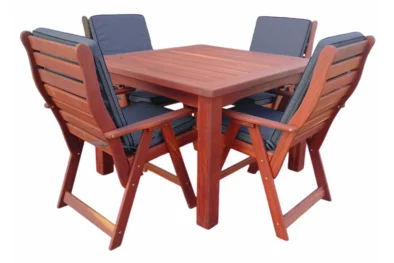 Solid Hardwood Teak 4 Seater Patio Dining Set Special (1100mm Table & 4 Highback chairs) - Including Charcoal Cushions