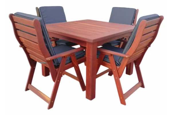 Solid Hardwood Teak 4 Seater Patio Dining Set Special (1100mm Table & 4 Highback chairs) - Including Charcoal Cushions