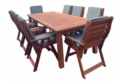 Solid Hardwood Teak 8 Seater Patio Dining Set Special (2400mm Table & 8 Highback Chairs) - Including Charcoal Cushions
